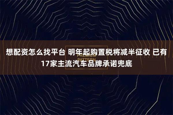 想配资怎么找平台 明年起购置税将减半征收 已有17家主流汽车品牌承诺兜底